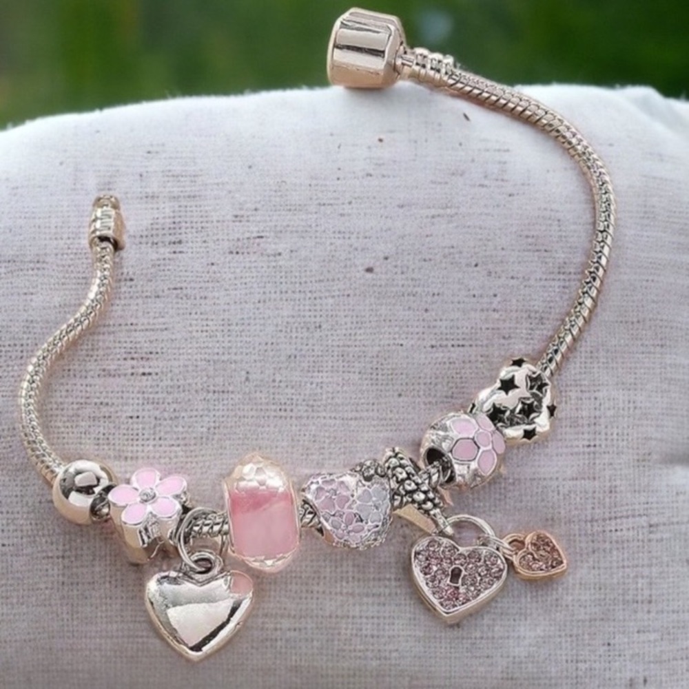 New Silver and Pink Charm Bracelet - Picture 3 of 5
